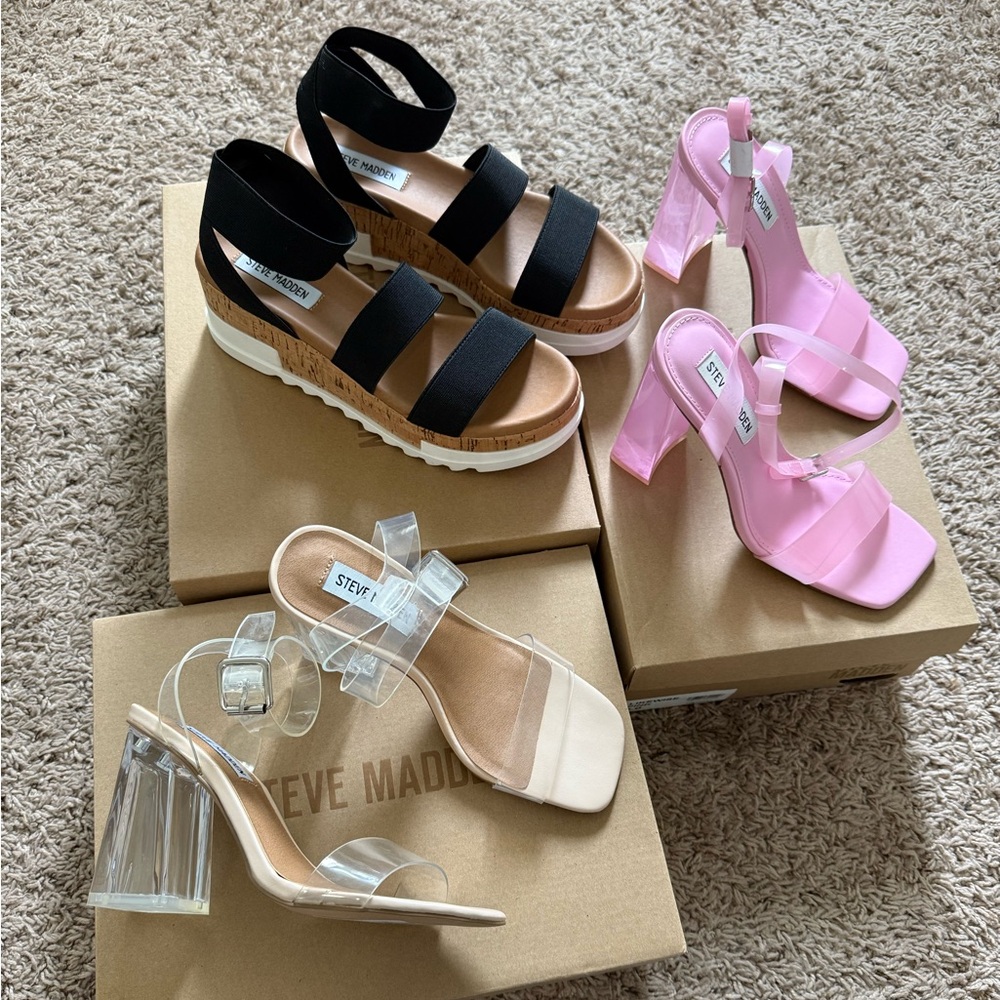 Steve Madden Black, Pink, and Cream Sandals Collection